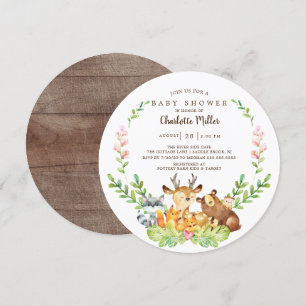 Rustic Woodland Animals Baby shower Kaart