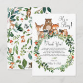 Rustic Woodland Animals Baby shower Neutral Boy Bedankkaart (Voorkant / Achterkant)