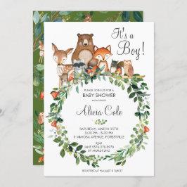 Rustic Woodland Animals Baby shower Neutral Boy Kaart