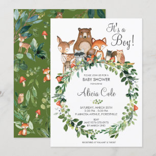 Rustic Woodland Animals Baby shower Neutral Boy Kaart