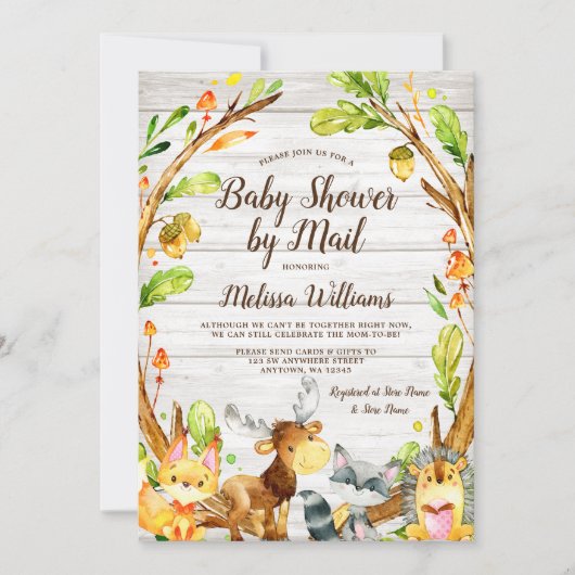 Rustic Woodland Animals Baby shower per post Kaart (Voorkant)