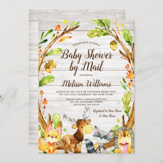 Rustic Woodland Animals Baby shower per post Kaart (Voorkant / Achterkant)