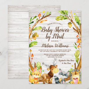 Rustic Woodland Animals Baby shower per post Kaart