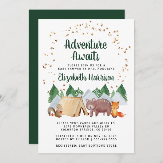 Rustic Woodland Animals Baby shower per post Kaart (Voorkant / Achterkant)