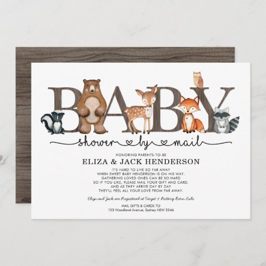 Rustic Woodland Animals Baby shower per post Kaart (Voorkant / Achterkant)