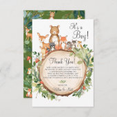 Rustic Woodland Animals Baby shower Sprinkle Boy Bedankkaart (Voorkant / Achterkant)