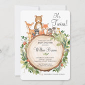 Rustic Woodland Animals Baby shower Twins Boy Girl Kaart (Voorkant)