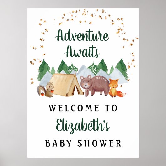 Rustic Woodland Animals Baby shower Welkomstbord Poster (Voorkant)