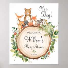 Rustic Woodland Animals Baby shower Welkomstbord Poster