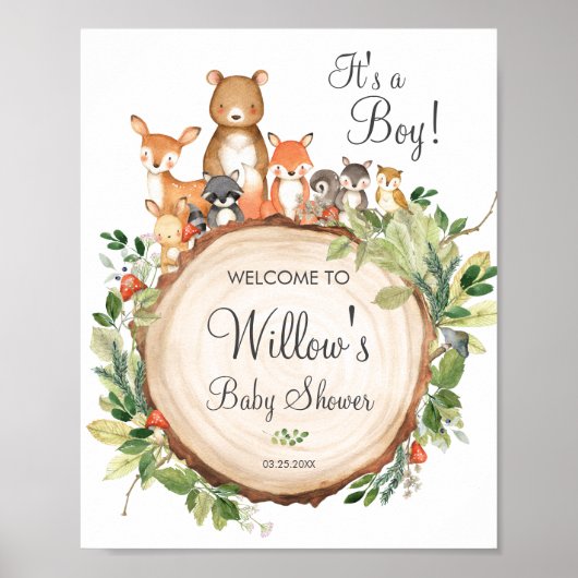 Rustic Woodland Animals Baby shower Welkomstbord Poster (Voorkant)