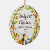 Rustic Woodland Animals Baby's eerste Kerstmis Keramisch Ornament (Rechts)