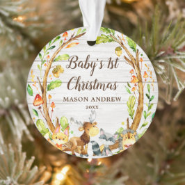 Rustic Woodland Animals Baby's eerste Kerstmis Ornament