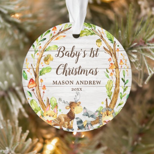 Rustic Woodland Animals Baby's eerste Kerstmis Ornament (Boom)