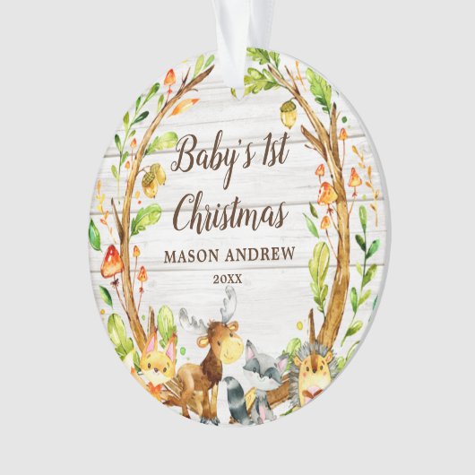 Rustic Woodland Animals Baby's eerste Kerstmis Ornament (voorkant)