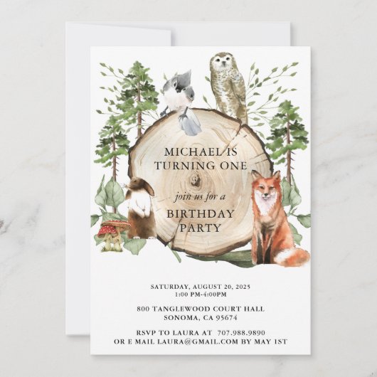 Rustic Woodland Animals Boy 1st Birthday Party Inv Kaart (Voorkant)
