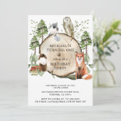 Rustic Woodland Animals Boy 1st Birthday Party Inv Kaart (Staand voorkant)