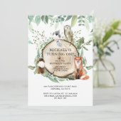 Rustic Woodland Animals Boy 1st Birthday Party Kaart (Staand voorkant)
