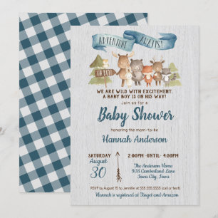 Rustic Woodland Animals Boy Baby shower Kaart