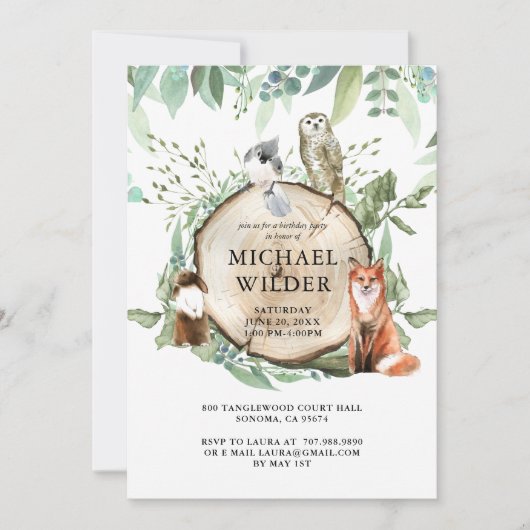 Rustic Woodland Animals Boy Birthday Party Kaart (Voorkant)