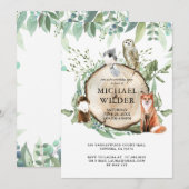 Rustic Woodland Animals Boy Birthday Party Kaart (Voorkant / Achterkant)