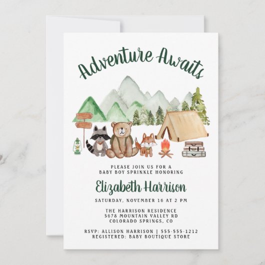 Rustic Woodland Animals Campfire Baby Sprinkle Kaart (Voorkant)