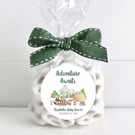 Rustic Woodland Animals Camping Baby shower Ronde Sticker