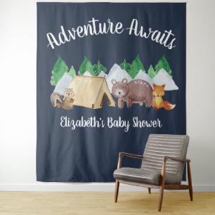 Rustic Woodland Animals Camping Baby shower Wandkleed