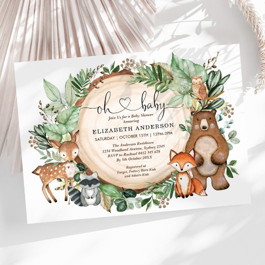 Rustic Woodland Animals Deer Fox Beer Baby shower Kaart