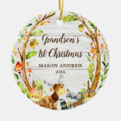 Rustic Woodland Animals Grandson's first Kerstmis Keramisch Ornament (Voorkant)