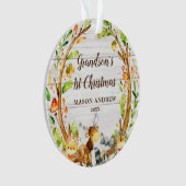 Rustic Woodland Animals Grandson's first Kerstmis Ornament (voorkant)