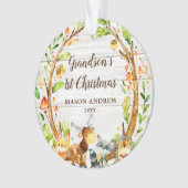 Rustic Woodland Animals Grandson's first Kerstmis Ornament (voorkant)