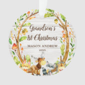 Rustic Woodland Animals Grandson's first Kerstmis Ornament (voorkant)