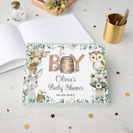 Rustic Woodland Animals Greenery Boy Baby Shower  Gastenboek