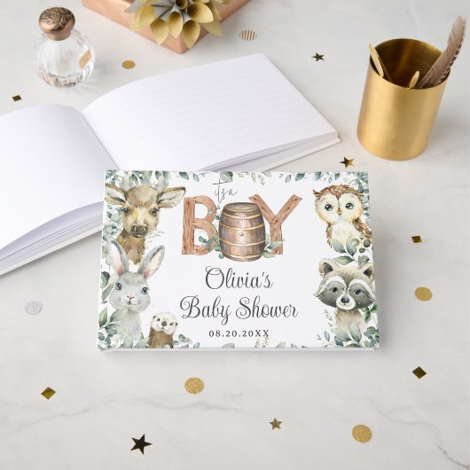 Rustic Woodland Animals Greenery Boy Baby shower Gastenboek (Voorkant open)