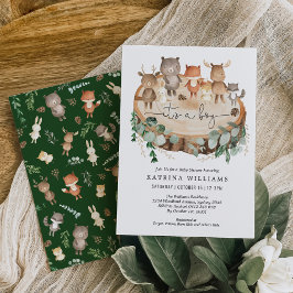 Rustic Woodland Animals Greenery Boy Baby shower Kaart