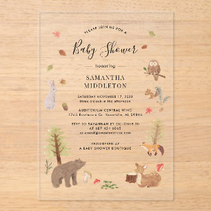 Rustic Woodland Animals Herfst Baby shower Acryl Uitnodigingen