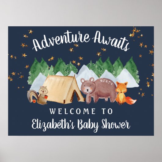 Rustic Woodland Animals Night Baby shower Welcome Poster (Voorkant)