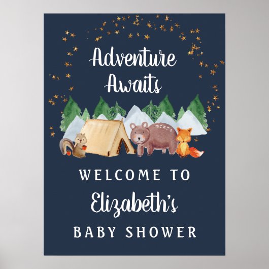 Rustic Woodland Animals Night Baby shower Welcome Poster (Voorkant)