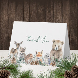 Rustic Woodland Animals Winter Baby shower Bedankkaart