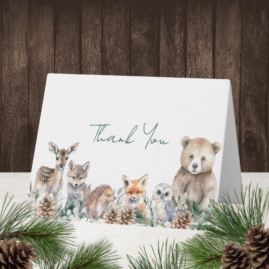 Rustic Woodland Animals Winter Baby shower Bedankkaart