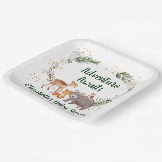 Rustic Woodland Animals Winter Baby shower Papieren Bordje (Gebogen)