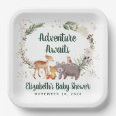 Rustic Woodland Animals Winter Baby shower Papieren Bordje (Voorkant)
