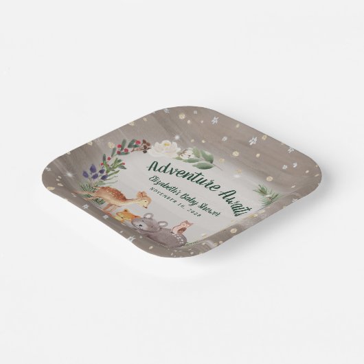 Rustic Woodland Animals Winter Baby shower Papieren Bordje (Gebogen)
