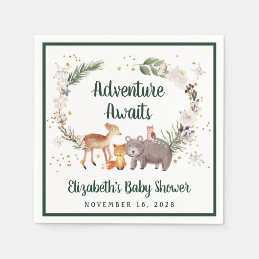 Rustic Woodland Animals Winter Baby shower Servet (Voorkant)
