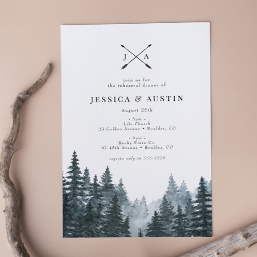 Rustic Woodland Arrows Boho Rehearsal Dinner Kaart