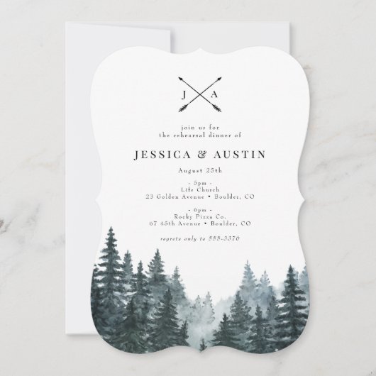 Rustic Woodland Arrows Boho Rehearsal Dinner Kaart (Voorkant)