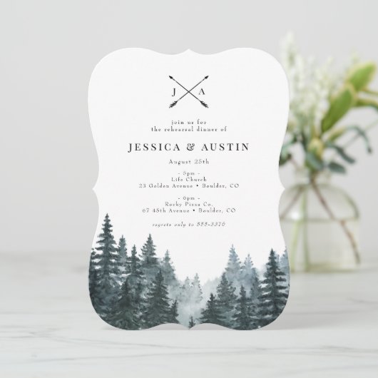 Rustic Woodland Arrows Boho Rehearsal Dinner Kaart (Staand voorkant)