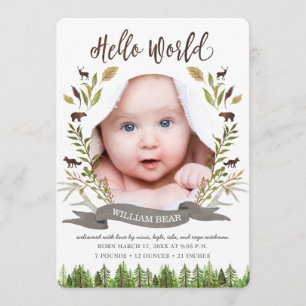 Rustic Woodland Baby Boy Geboorteaankondiging Kaar Aankondiging
