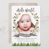 Rustic Woodland Baby Boy Geboorteaankondiging Kaar Aankondiging (Voorkant / Achterkant)