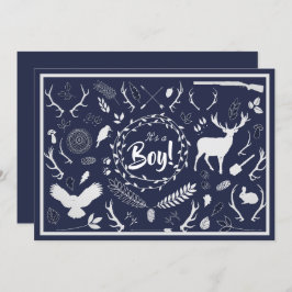 Rustic Woodland Baby Boy Shower (Navy Blue) Kaart
